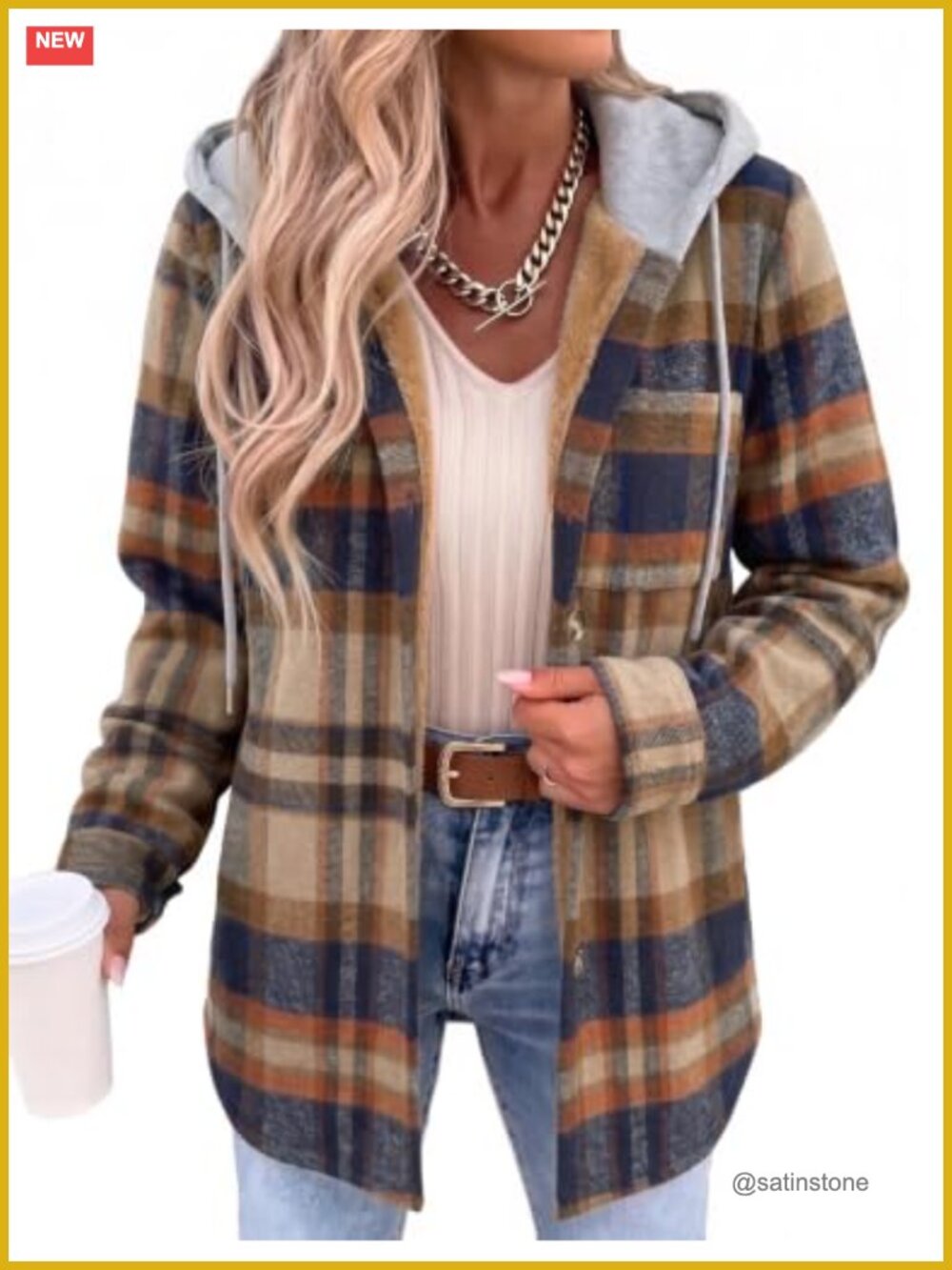 Womens Plaid Fleece Jacket with Hood Winter Warm Coat